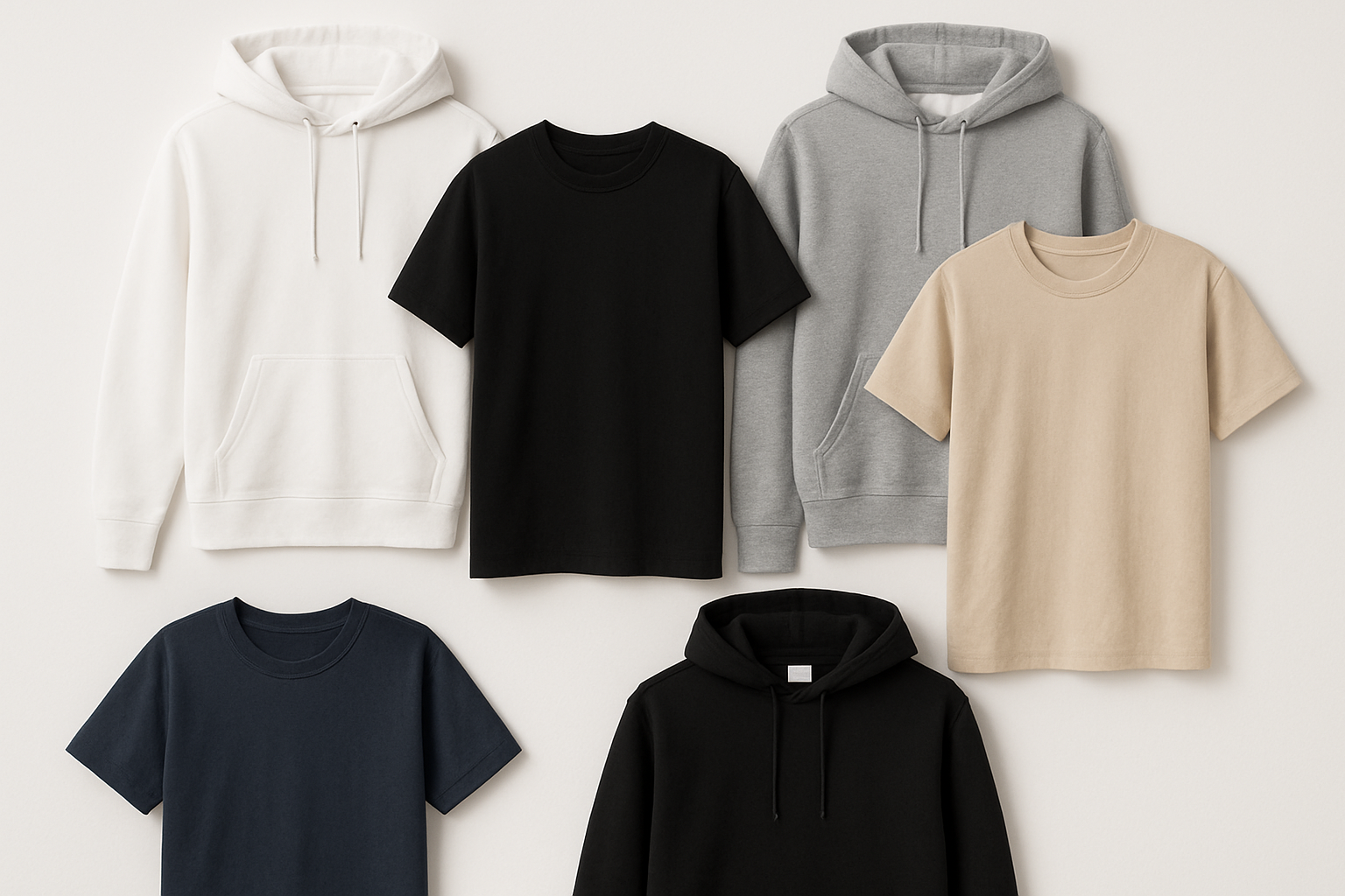 A collection of plain basic hoodies and shirt