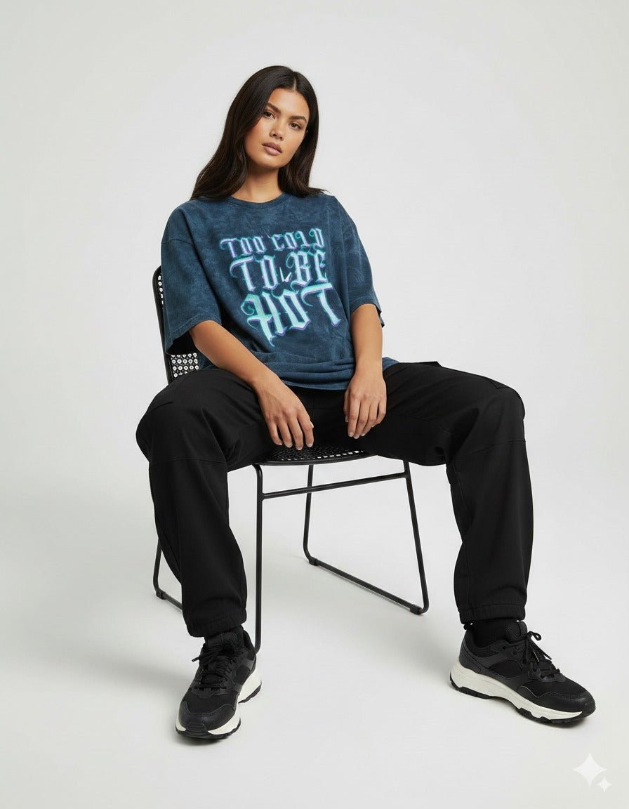 Evilinc "Too Cold To Be Hot" Unisex Acid Washed Oversized Tee - Evil Inc